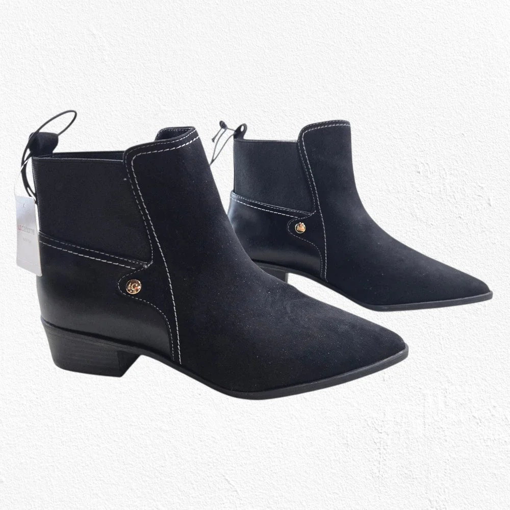Liz Claiborne Barrington Black Suede Pointed Toe Ankle Booties Size 7.5 M NIB
